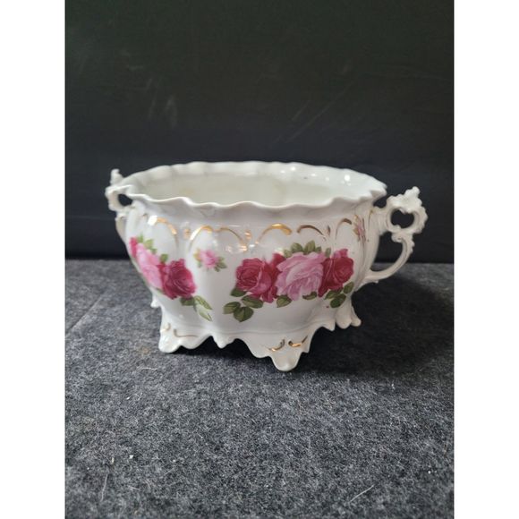 1884-1909 M. Z. Austria Porcelain Handled Bowl , Pink n Dk Pink Roses, Gold Trim - Picture 3 of 8